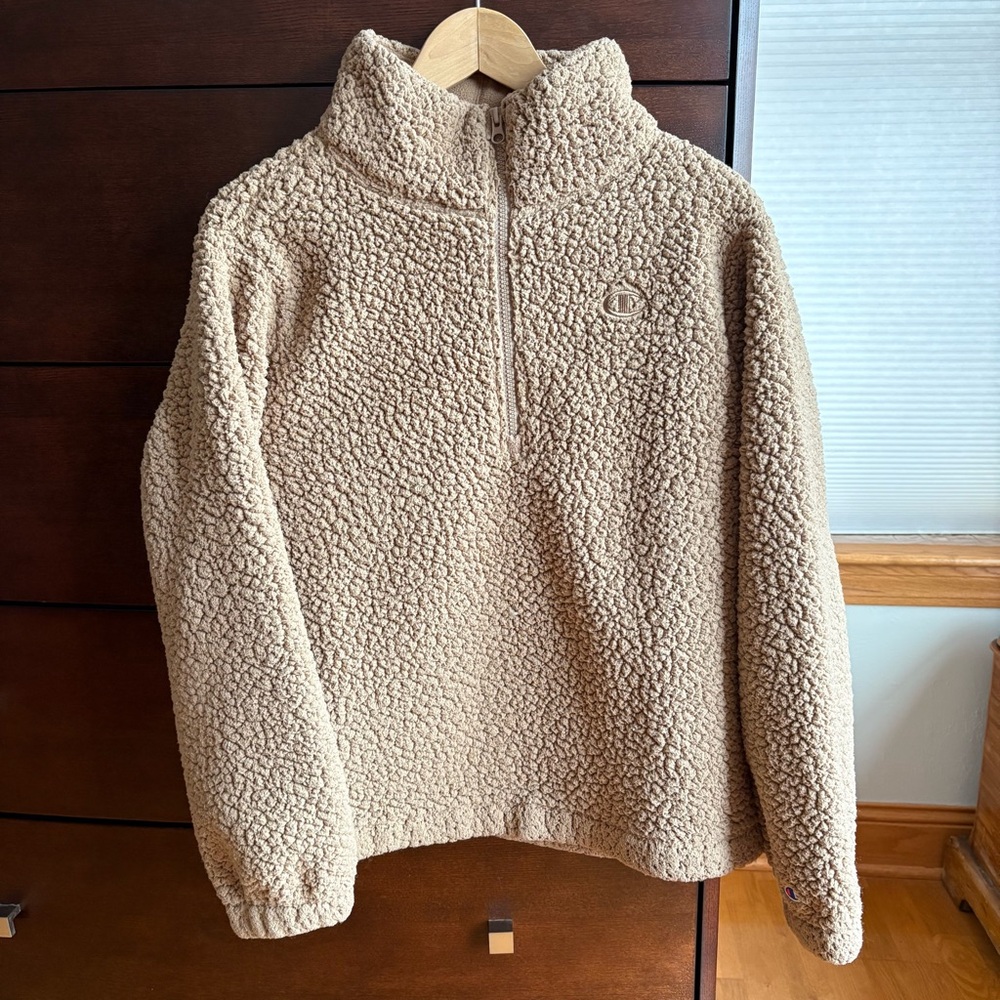 Champion 1/2 zip Beige Sherpa Fleece Pullover Medium